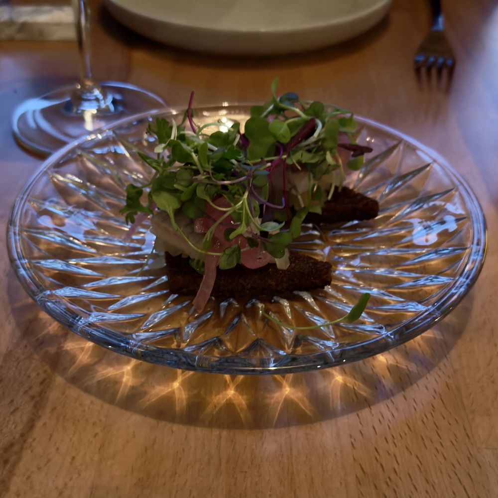 Lele Kitchen - grenki - rye bread, herring, per, pickled red onion - Wine Bars Near Me - Los Gatos, California Lele Kitchen - grenki - rye bread, herring, per, pickled red onion - Wine Bars Near Me - Los Gatos, California