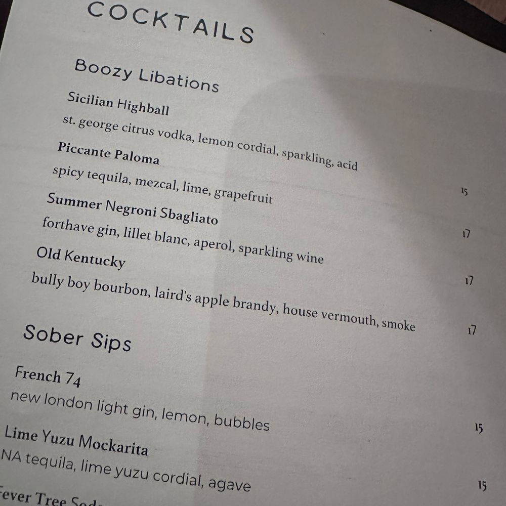 Cocktail menu Cocktail menu