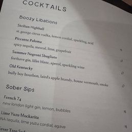 Cocktail menu