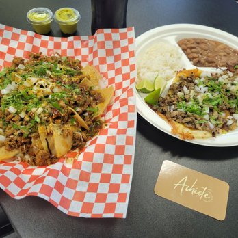Achiote Latin Cuisine - Chicken nachos and some carne asada tacos. - Mexican Near Me - Chandler, Arizona Achiote Latin Cuisine - Chicken nachos and some carne asada tacos. - Mexican Near Me - Chandler, Arizona