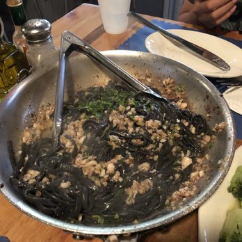 The Daily Catch - Squid ink pasta with ground calamari and garlic - Italian Near Me - Boston, Massachusetts The Daily Catch - Squid ink pasta with ground calamari and garlic - Italian Near Me - Boston, Massachusetts