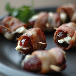 Spilled Milk Catering - Medjool Dates stuffed with Goat Cheese and Wrapped in Crispy Bacon