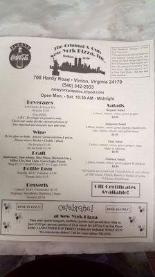 Menu photo 8 New York Pizza Vinton, VA