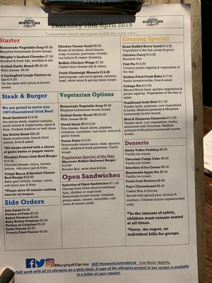 Menu photo 5 Murphy's Killarney, KY
