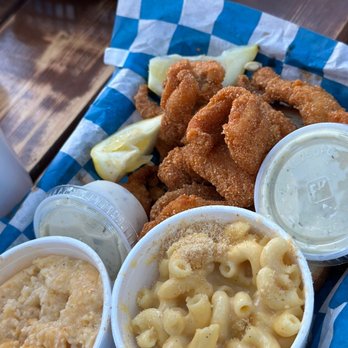 Porch - Catfish Plate Pimento Cheese Grits Quart and Mac and Cheese - Southern Near Me - Saint Simons Island, Georgia Porch - Catfish Plate Pimento Cheese Grits Quart and Mac and Cheese - Southern Near Me - Saint Simons Island, Georgia