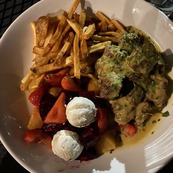 The Queensboro - Coconut beef stew with fries and beet goat cheese salad - Gastropubs Near Me - Jackson Heights, New York The Queensboro - Coconut beef stew with fries and beet goat cheese salad - Gastropubs Near Me - Jackson Heights, New York