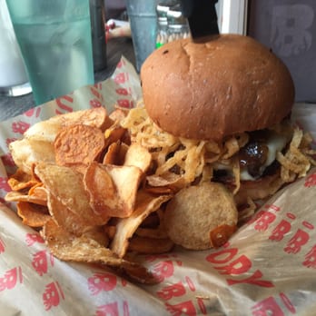Burgatory - Fox Chapel - Morty's Steakhouse burger with chips - Burgers Near Me - Pittsburgh, Pennsylvania Burgatory - Fox Chapel - Morty's Steakhouse burger with chips - Burgers Near Me - Pittsburgh, Pennsylvania