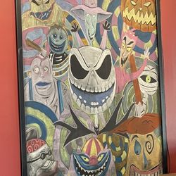 Floyd's 99 Barbershop - Cool Halloween mural made with chalk, behind receptionist