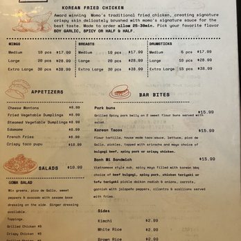 Momo Chicken & Grill - Front page of menu - Korean Near Me - Washington, DC, District of Columbia