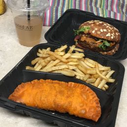 Soft Girl Era, "The Slap Burger", (V) Empanada - 1 Beef and Cheese, fries Soft Girl Era, "The Slap Burger", (V) Empanada - 1 Beef and Cheese, fries
