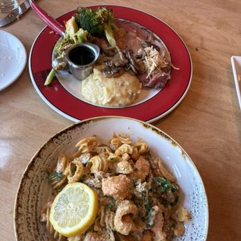 Sharps Roasthouse - 1/2lb prime rib and applewood smoked salmon sour dough pasta. - American Near Me - SeaTac, Washington