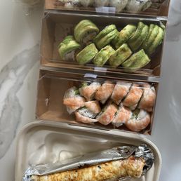 California roll, Shrimp Tempura roll, Morning glory roll, Snow White roll California roll, Shrimp Tempura roll, Morning glory roll, Snow White roll