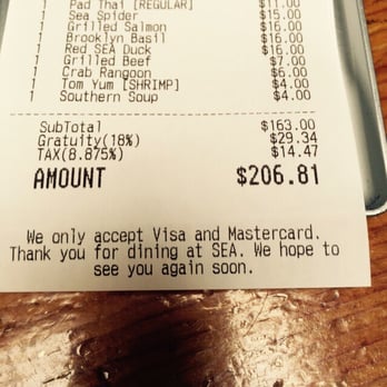 Sea Thai - Tip is already included . IN NY YOU CAN FIGHT IT . YOU ARE NOT OBLIGATED TO PAY IT. No wonder the service sucked - Thai Near Me - Brooklyn, New York