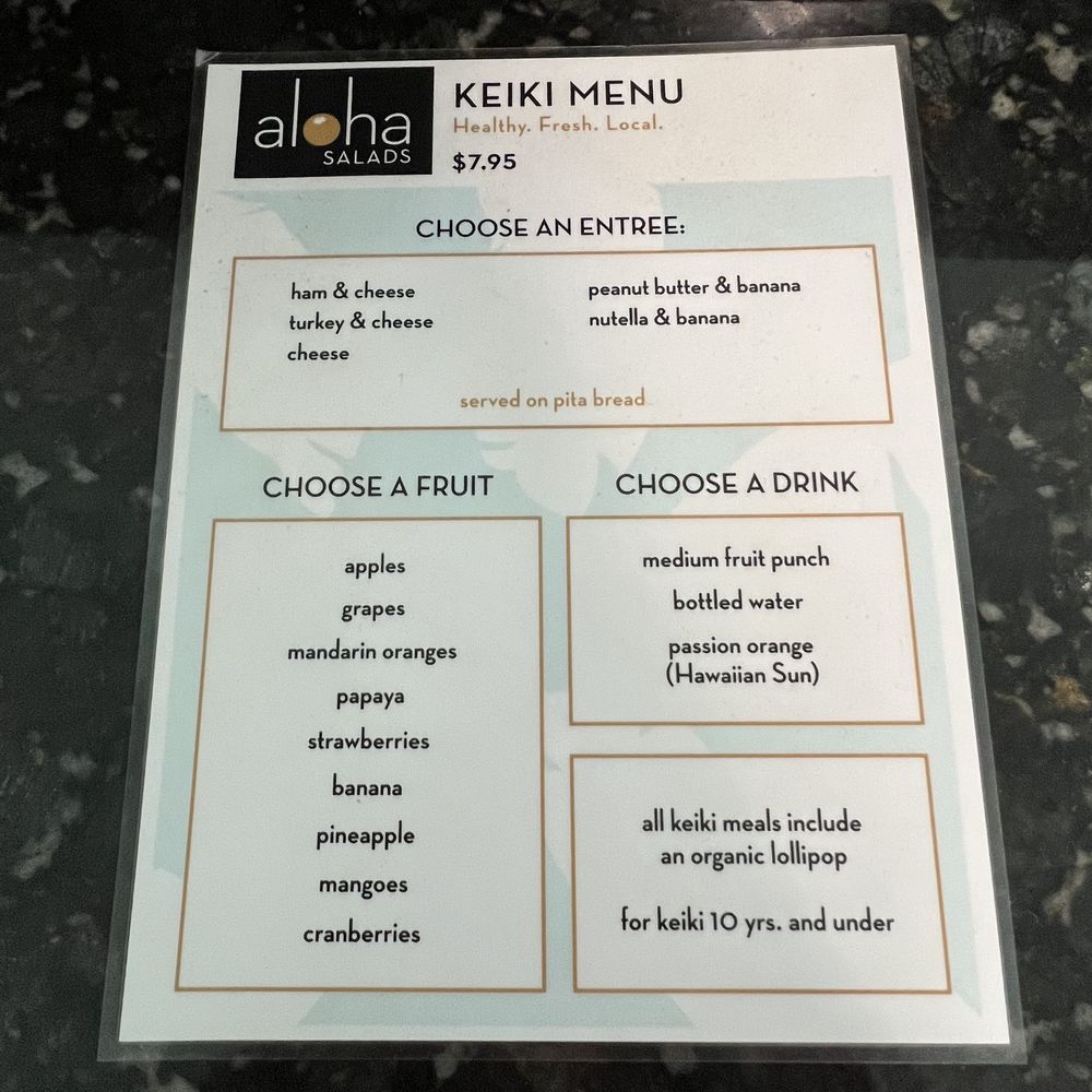 Keiki Menu Keiki Menu