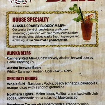 Crab House - Drink menu as of October 2022. - Seafood Near Me - Hoonah, Alaska