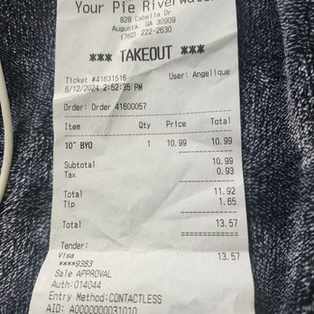 Your Pie - My receipt - Pizza Near Me - Augusta, Georgia