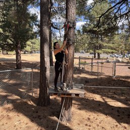 Getting practice with the harness on the training course. Getting practice with the harness on the training course.
