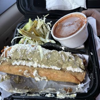 Takos - The FLAUTAS AHOGADAS not in the cup - Tacos Near Me - Bellflower, California
