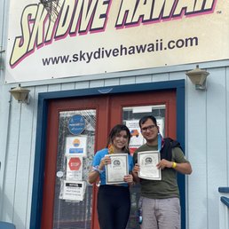 Exterior outside entrance of Skydive Hawaii - Finished skydiving with our certificates in hand. - Waialua, Hawaii Exterior outside entrance of Skydive Hawaii - Finished skydiving with our certificates in hand. - Waialua, Hawaii