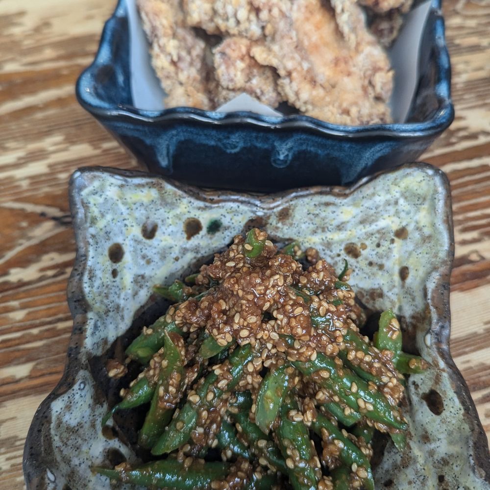 Onibaba - Ingen Gomaae (green beans mixed with sesame paste) & Tori Karaage (Japanese-style fried chicken) - Japanese Near Me - Seattle, Washington Onibaba - Ingen Gomaae (green beans mixed with sesame paste) & Tori Karaage (Japanese-style fried chicken) - Japanese Near Me - Seattle, Washington