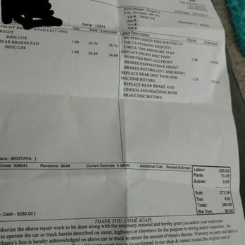 Brake and Tire - My invoice for front and back brakes. - Auto Repair Near Me - Gardena, California Brake and Tire - My invoice for front and back brakes. - Auto Repair Near Me - Gardena, California