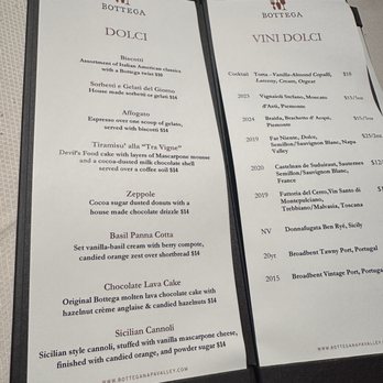 Bottega - Dessert menu - Italian Near Me - Yountville, California