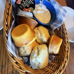 Cracker Barrel Old Country Store - Free biscuits & cornbread (so hard and dry!)