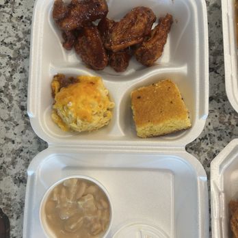 Charlene's Home Cooking - BBQ drummets, mac n cheese, corn bread, big Lima beans - Soul Food Near Me - Moore, South Carolina Charlene's Home Cooking - BBQ drummets, mac n cheese, corn bread, big Lima beans - Soul Food Near Me - Moore, South Carolina