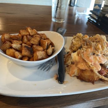 Another Broken Egg Cafe - Lobster Hash Benedict with country fried potatoes - Breakfast & Brunch Near Me - Pensacola, Florida Another Broken Egg Cafe - Lobster Hash Benedict with country fried potatoes - Breakfast & Brunch Near Me - Pensacola, Florida