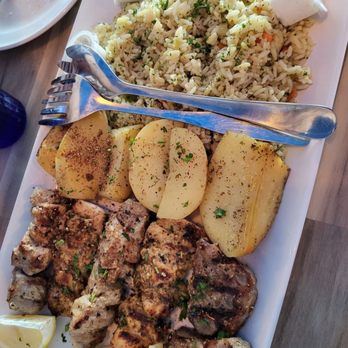 Mediterraneo Family Restaurant - Souvlaki, lamb chop, rice and potatoes from med platter - Greek Near Me - Waterloo, Ontario Mediterraneo Family Restaurant - Souvlaki, lamb chop, rice and potatoes from med platter - Greek Near Me - Waterloo, Ontario