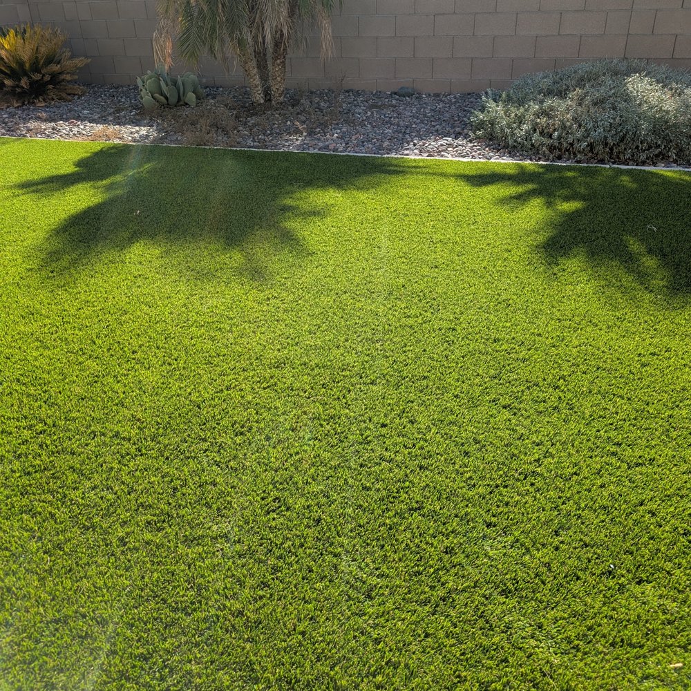 Big Bully Turf - Wide shot across the width of our new, improved back yard. - Landscaping Near Me - Henderson, Nevada