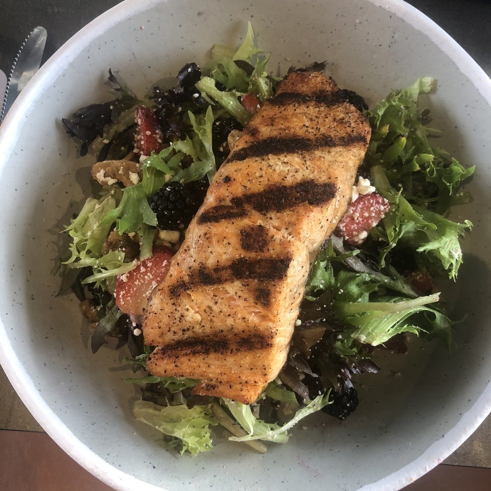 PopStroke - Strawberry Salad add Salmon - Mini Golf Near Me - Lutz, Florida PopStroke - Strawberry Salad add Salmon - Mini Golf Near Me - Lutz, Florida