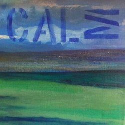 Sticks and Stones Mobile Massage - The word CALM over a background of plains, in hues of blue and green. Artist Sarah Will, Lake Creek, Edwards, Colorado,