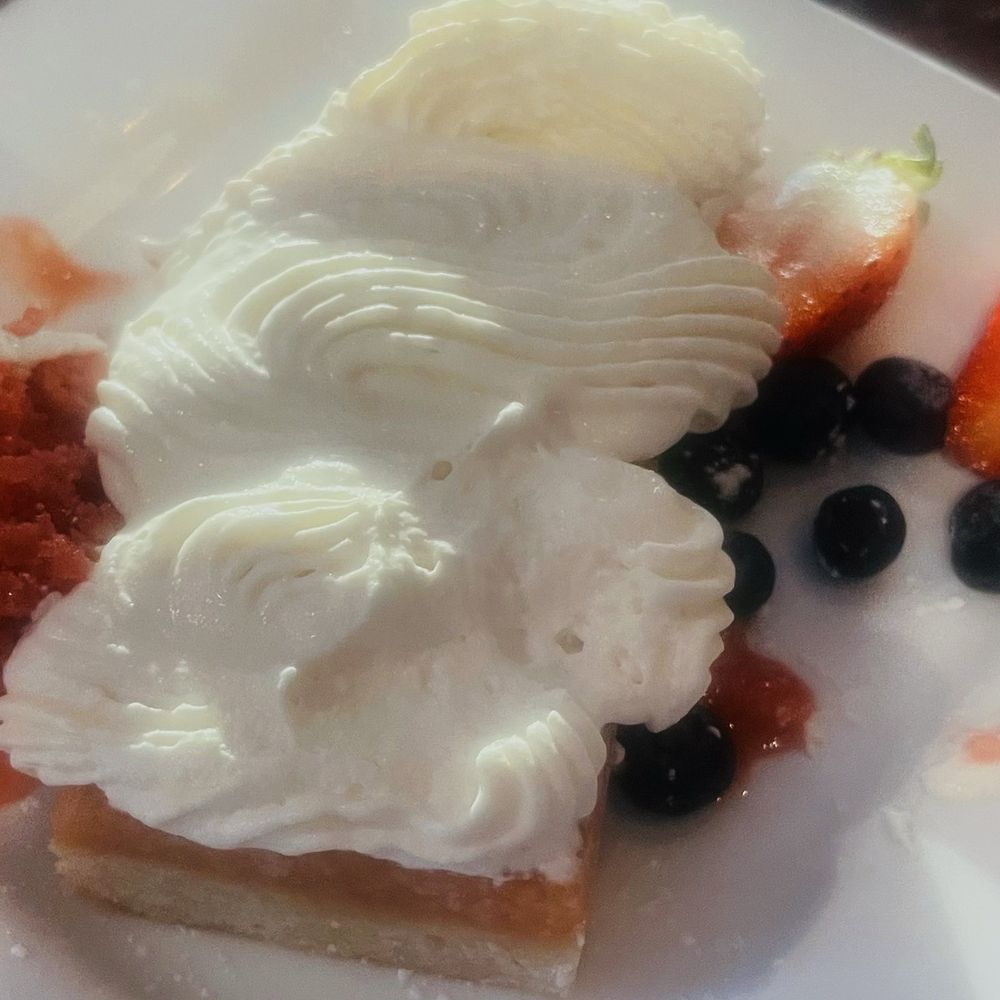 Viera on Main - Lemon bar with rhubarb sorbet - New American Near Me - Chatham, Massachusetts Viera on Main - Lemon bar with rhubarb sorbet - New American Near Me - Chatham, Massachusetts