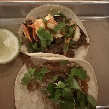 Bartaco - Sesame ribeye taco (top), roasted duck taco (bottom) - Tacos Near Me - Brookline, Massachusetts
