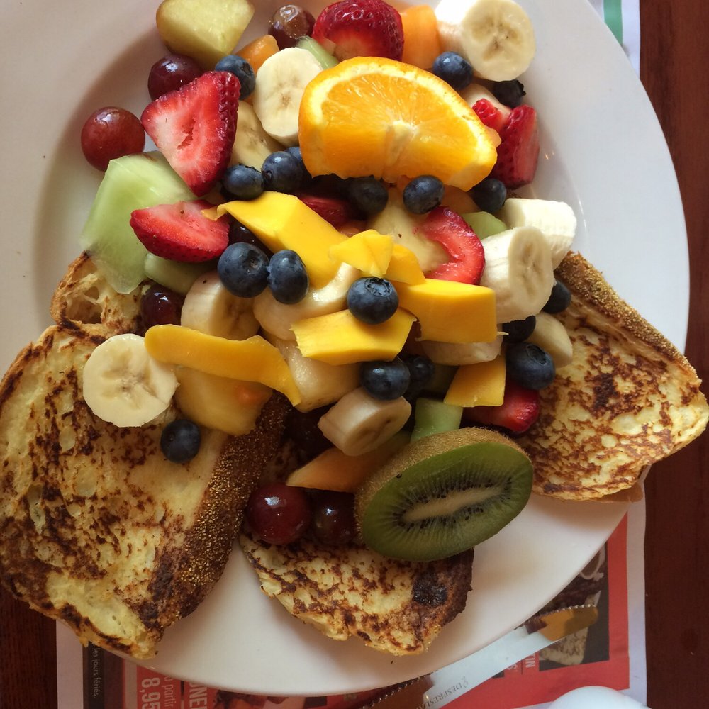 Oeuf Plus - French toast with fruit. I skipped the creme anglaise and got real maple syrup instead, yum! - Breakfast & Brunch Near Me - Saint-Jean-sur-Richelieu, Quebec Oeuf Plus - French toast with fruit. I skipped the creme anglaise and got real maple syrup instead, yum! - Breakfast & Brunch Near Me - Saint-Jean-sur-Richelieu, Quebec
