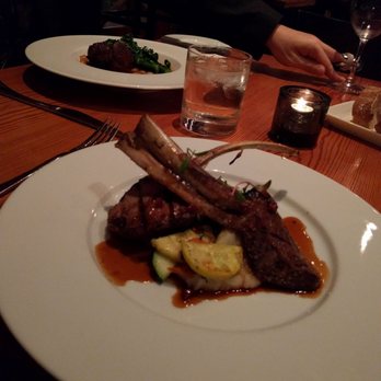 Bliss - SARW entree: (front) 1/2 portion rack of lamb and (back) 1/2 portion slow braised pork. Both were tender and tasty. - New American Near Me - San Antonio, Texas
