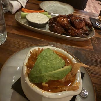 The 1851 - Tortilla soup topped with avocado  Raspberry wings - Salad Near Me - Cromwell, Connecticut