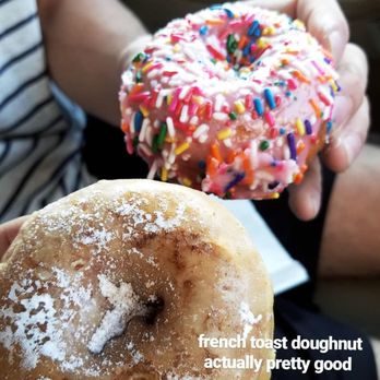 Dough Hut - French toast doughnut, and strawberry in the back - Coffee & Tea Near Me - Long Beach, New York