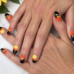 Sunny Nails and Spa - These are Autumn Decor Ombré Nails with Hand Painted Leaves. I love them Valerie in Big Bear Lake, California
