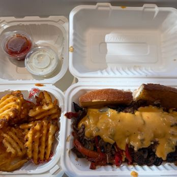 The Iron Press - Wagyu Philly cheese steak, waffle fries included. - Beer Bar Near Me - Anaheim, California The Iron Press - Wagyu Philly cheese steak, waffle fries included. - Beer Bar Near Me - Anaheim, California