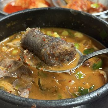 Ajumma Kimbob Deli - Juicy soondae in spicy soondae soup - Korean Near Me - Carrollton, Texas