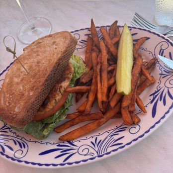 Pennyville Station - Salmon Burger (sub sourdough) + sp fries - New American Near Me - Park Ridge, Illinois