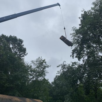 Tall Timber Tree Experts - Crane lifts tree from neighbor's backyard over our house. - Tree Services Near Me - Pittsburgh, Pennsylvania Tall Timber Tree Experts - Crane lifts tree from neighbor's backyard over our house. - Tree Services Near Me - Pittsburgh, Pennsylvania