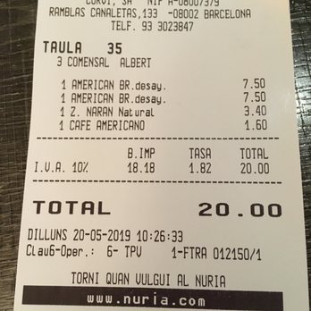 Nuria - our bill - Spanish Near Me - Barcelona, B Nuria - our bill - Spanish Near Me - Barcelona, B