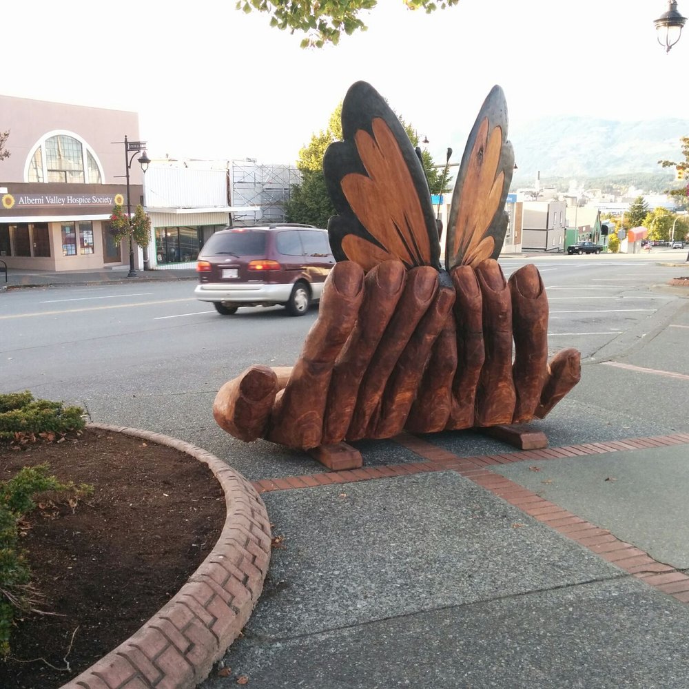 Starboard Grill - a wooden sculpture of a butterfly - Seafood Near Me - Port Alberni, British Columbia