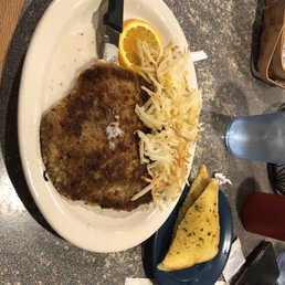 Chicken fried steak with hash browns and Texas toast Chicken fried steak with hash browns and Texas toast