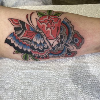 Three Kings Tattoo - Long Island - Finished product. I chose red and blue for my colors to match my USA theme, and Logan picked grey as an accent color which worked so well! - Tattoo Near Me - Merrick, New York
