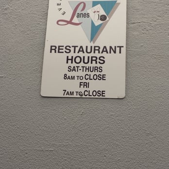 Evergreen Lanes & Restaurant - This sign clearly posted on the front of the building is wrong. - Bowling Near Me - Everett, Washington
