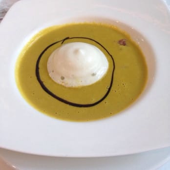 Le Saint-Amour - Vegetable cream soup with Parma ham, balsamic vinegar, and Quebec cheese cream - French Near Me - Old Quebec, Quebec Le Saint-Amour - Vegetable cream soup with Parma ham, balsamic vinegar, and Quebec cheese cream - French Near Me - Old Quebec, Quebec